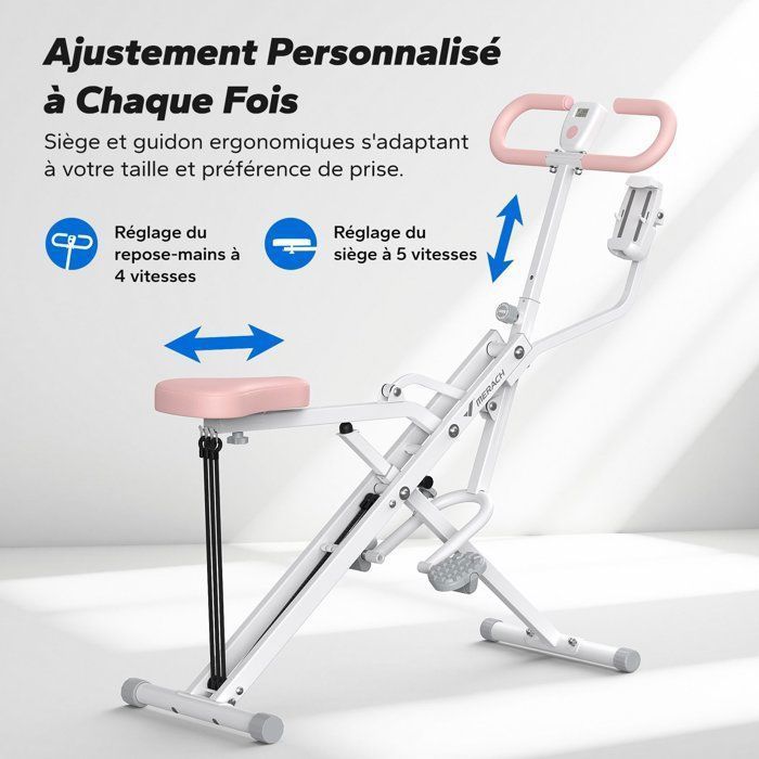 MERACH Squat and Rowing Machine, Adjustable Resistance, 160 kg, LCD Screen, Phone Holder, For Abs/Legs/Back, White