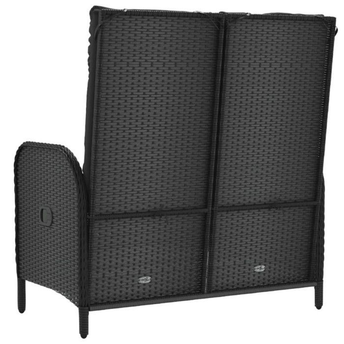 Banco de jardín reclinable vidaXL con cojines, 107 cm, poliratán negro, 319894