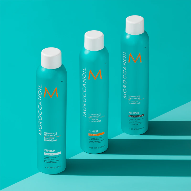 Spray de cabelo Moroccanoil Style Luminous, fixação forte.