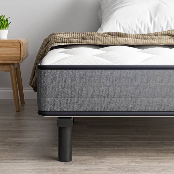 Conjunto de colchón y base de cama STANEW de 90x190x18cm, colchón de muelles ensacados y robusto armazón de cama de hierro con 6 patas.