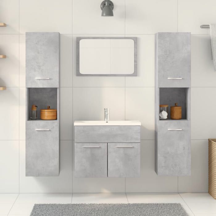 Set de mobilier de baie „Reduceri de primăvară”, CLARENCE, Mască de toaletă, Dulap WC, Coloană baie, 4 piese, gri beton - M42