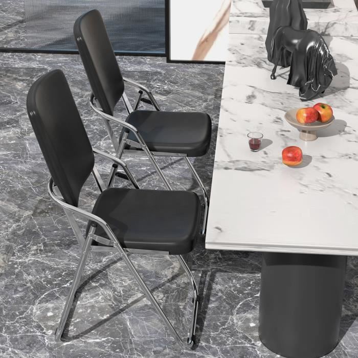 Chaise pliante confortable en métal et cuir noir - VIVOLILV - L 46 x P 52 x H 85 cm - Poids jusqu'à 200 kg