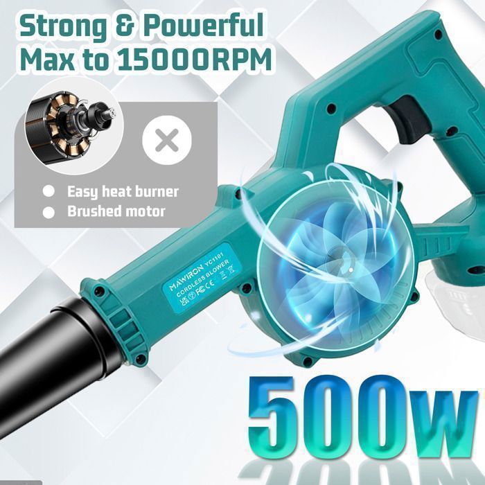 Souffleur sans fil,2 batteries 3,0 Ah,léger souffleur à feuilles à vitesse variable adapté à l'entretien des pelouses et des jardins