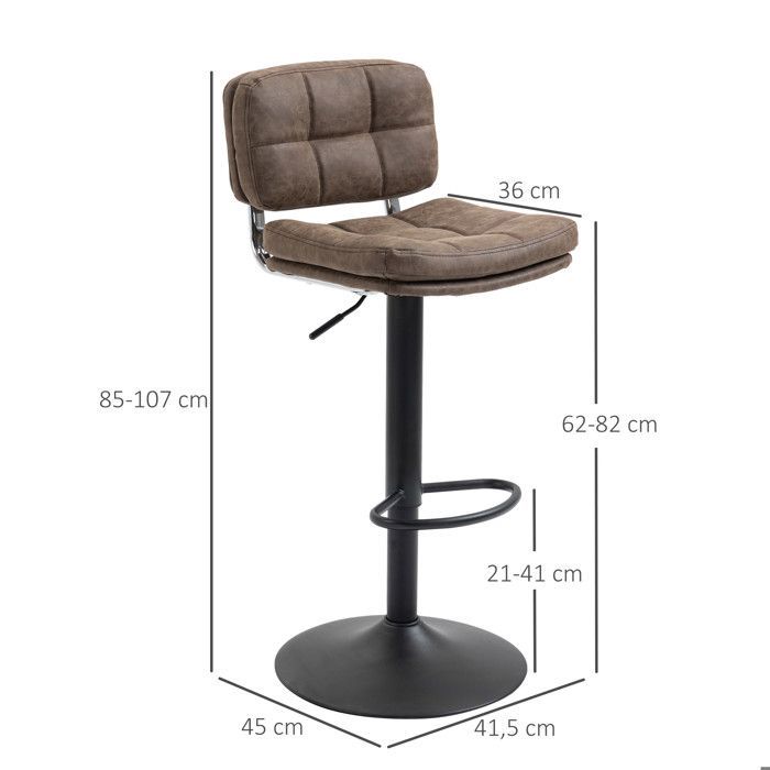 HOMCOM - Tabourets de bar - Revêtement synthétique PU - 41.5x45x107cm - Marron