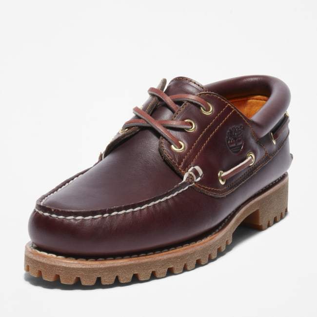 Scarpa da Barca 3-Eye Lug Handsewn da Uomo in                bordeaux