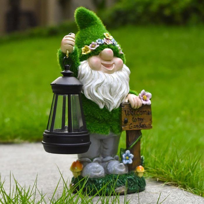 Statue De GNOME De Jardin, Sculpture Naine Imperméable À l'eau avec Lumière Alimentée par Énergie Solaire, Décoration De Label