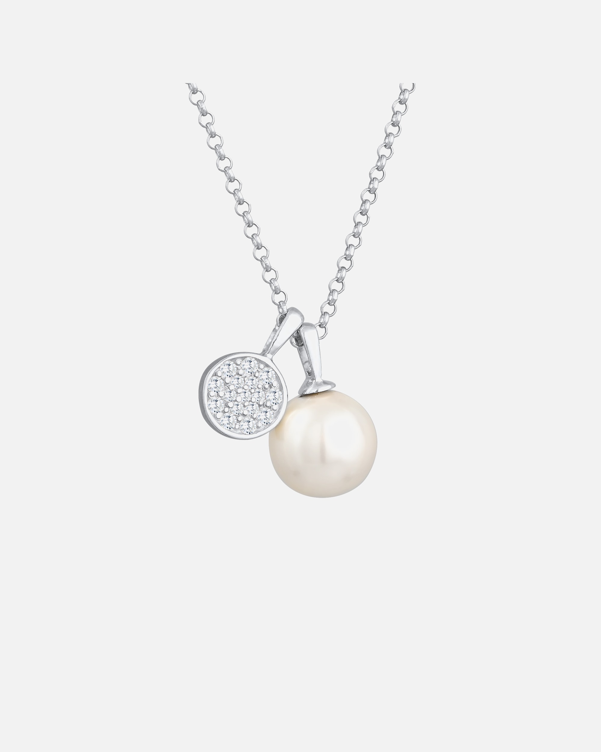 Nenalina Pendentif femme plaque avec cristal zirconia et perle synthétique en argent 925 Sterling
