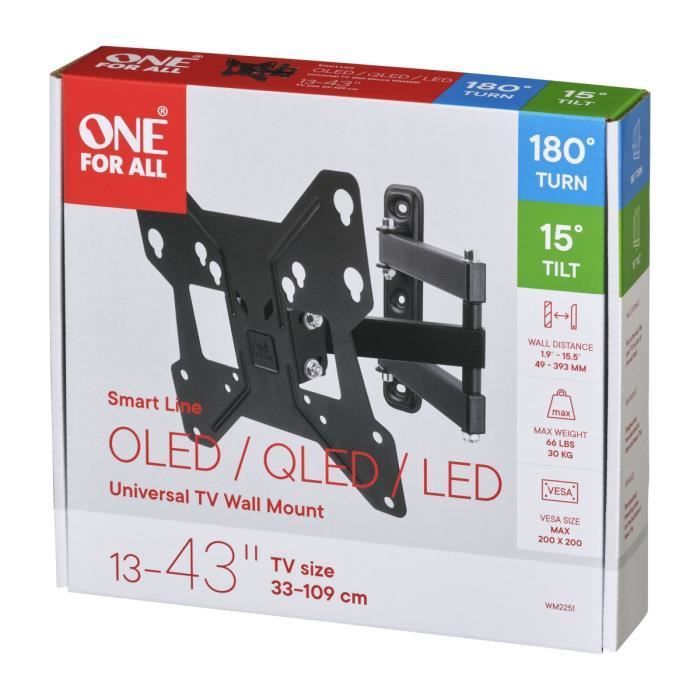 ONE FOR ALL WM2241 Kantelbare (15°) en draaibare (180°) muurbeugel voor tv's van 33 tot 109 cm (13
