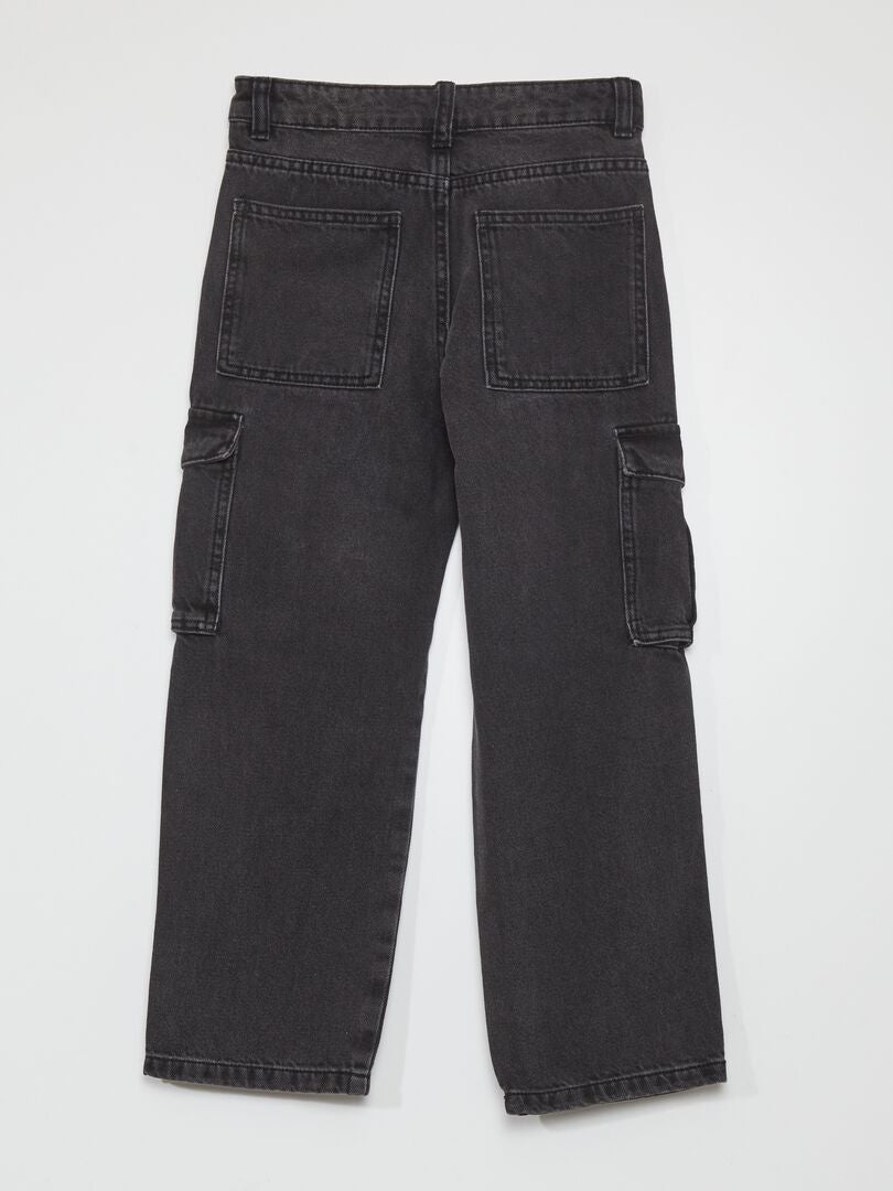 Calça jeans de perna larga com bolsos - CINZA