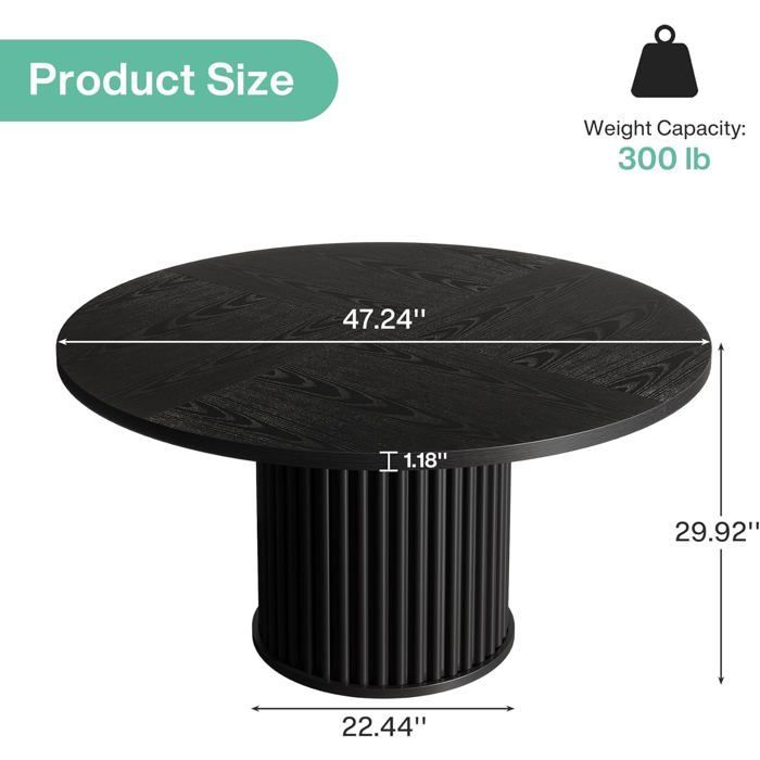 Table Ronde Salle Manger -120 x 76,5 cm - Table de Cuisine Noire avec Plateau en Boi -  pour Salle à Manger, Cuisine, Salon