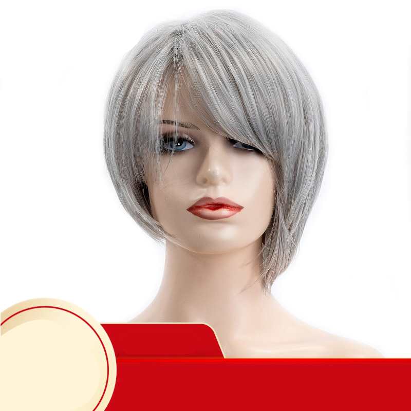 Peluca corta para mujer, gris, lisa, para cosplay, disfraz familiar, peluca para mujer, Halloween, peluca sintética para mujer