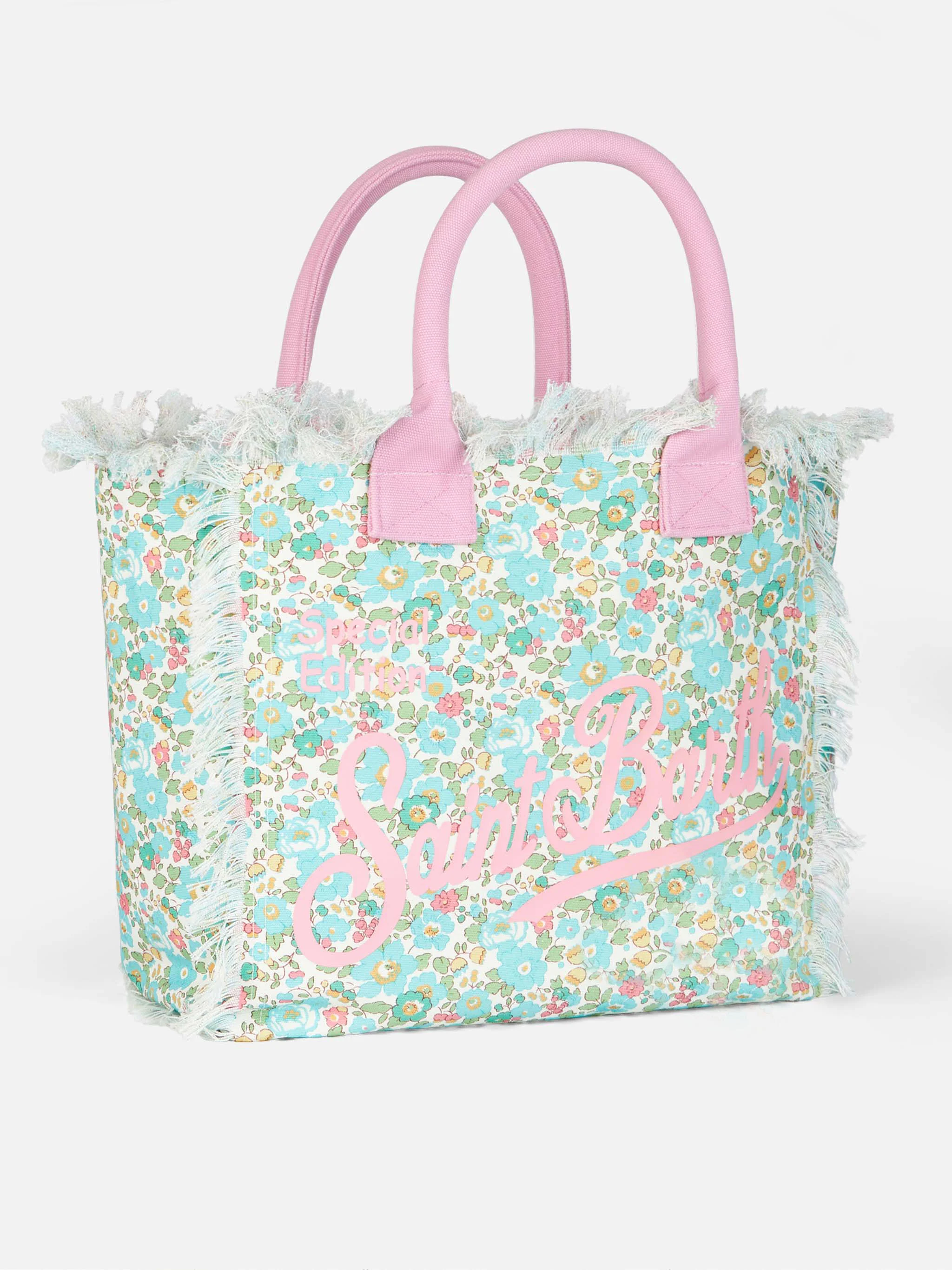 Vanity Liberty Canvas Tote Bag – Water Green Betsy Print, Ritssluiting & Saint Barth Logo | Gemaakt van Liberty-stof | | MC2 Saint Barth
