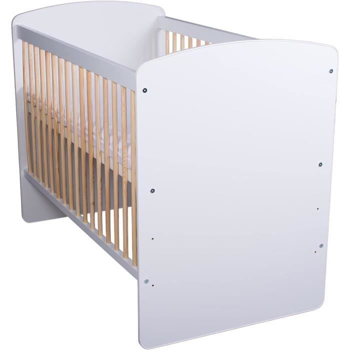Lettino Kmbaby per neonati, 120x60 cm, in legno di pino, con materasso e rete a doghe - 3 livelli di altezza regolabili - Legno di pino laccato e MDF