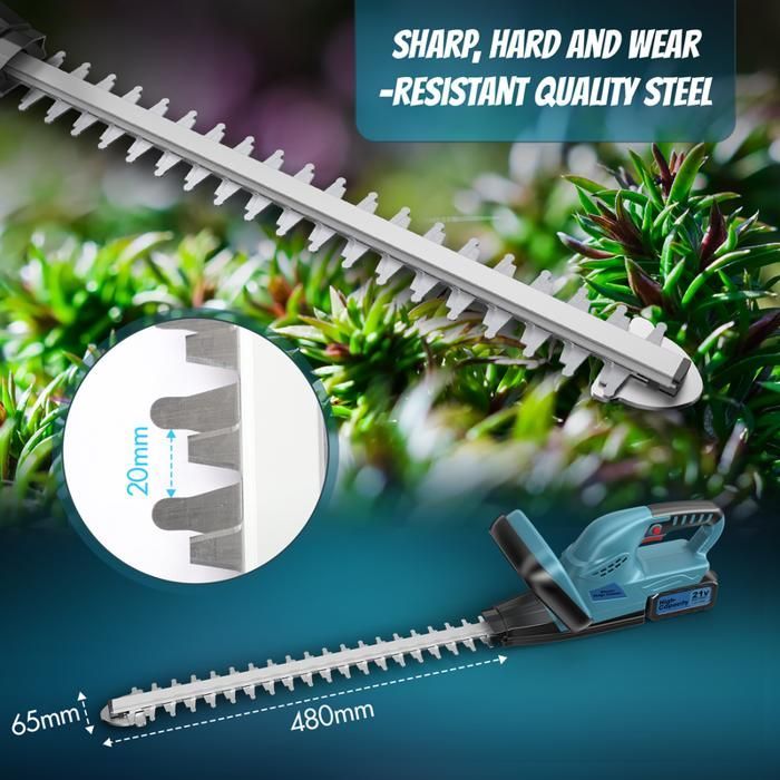 Cortasetos inalámbrico - 21V - Cortasetos eléctrico, doble cuchilla de 48 cm, robusto y ligero para setos y arbustos.