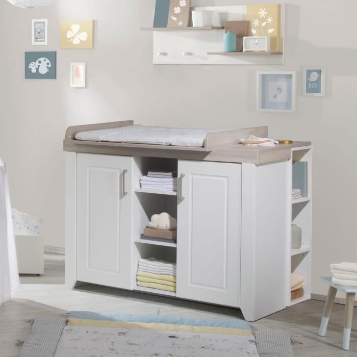 Commode à Langer ROBA Felicia - 2 Portes, 3 Niches - Blanc - Aspect Bois