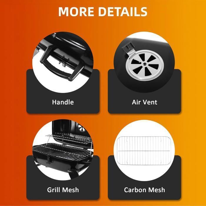 Barbecue Charbon de Bois Pliable - SunJas - avec Couvercle Grille BBQ Party Portable pour Balcon Camping - en Émail Noir
