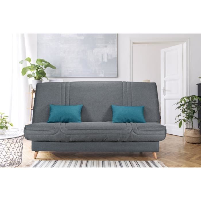 COMFORT BULTEX 3-zits slaapbank - Antracietkleurige stof - Gemaakt in Frankrijk - B 192 x D 95 x H 101 cm - MONA