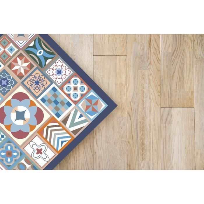 Tapis Vinyle Panorama Style Carreaux Ciments Multi 200x200 cm - Tapis pour Cuisine, Bureau et Salon en PVC