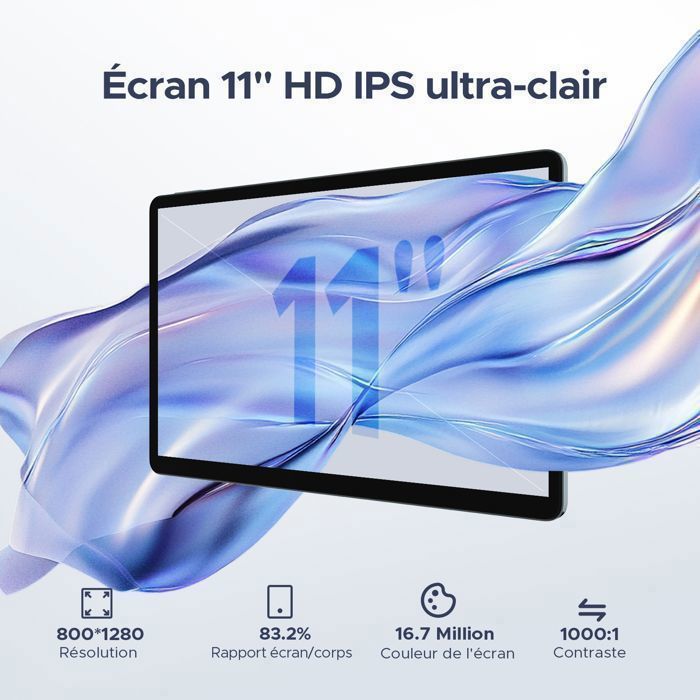 Tablette tactile DOOGEE U11 PRO Android 16 Unisoc T7200 Batterie 8580mAh 11 pouce ips 90Hz, 30Go + 256 Go Widevine L1 WiFi6 - Noir