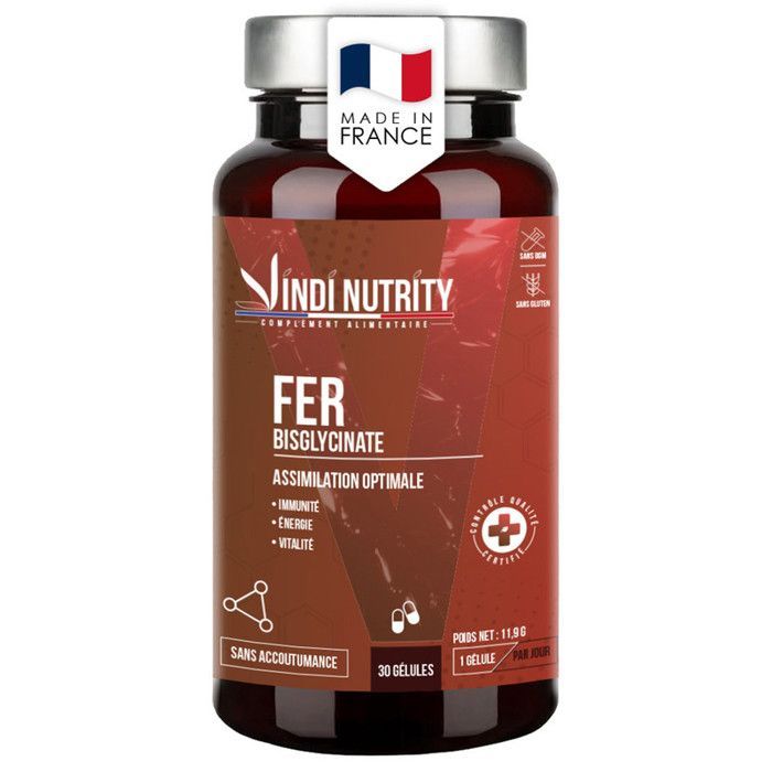 Fer Bisglycinate – Énergie & Immunité, 30 Gélules, Complément Alimentaire, Vindi Nutrity