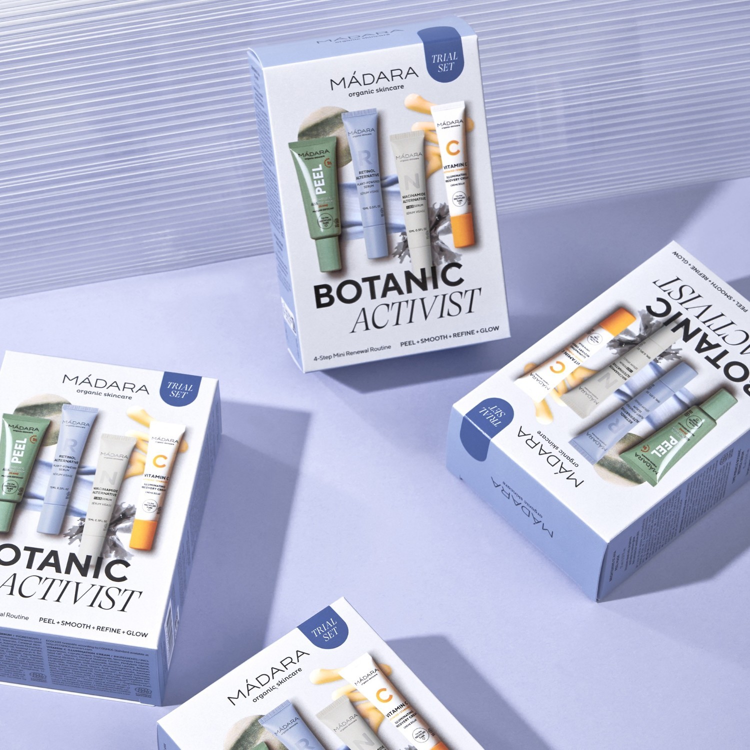 MÁDARA „Time Miracle Botanic Activist“ novatoriškas 4 žingsnių mini veido priežiūros rinkinys – 1 dalis