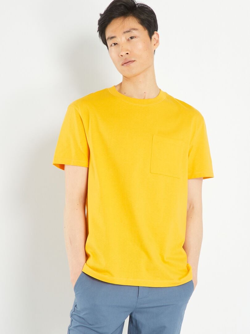 Camiseta de punto holgada con bolsillo - AMARILLA