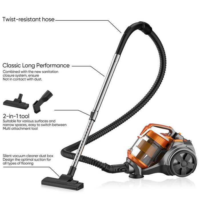 Aspirateur Sans Sac 3600W Puissant 15000Pa, Aspirateur Traîneau Avec Fil 5M, Multifonction + Brosse 2 En 1, Nettoyage Profond