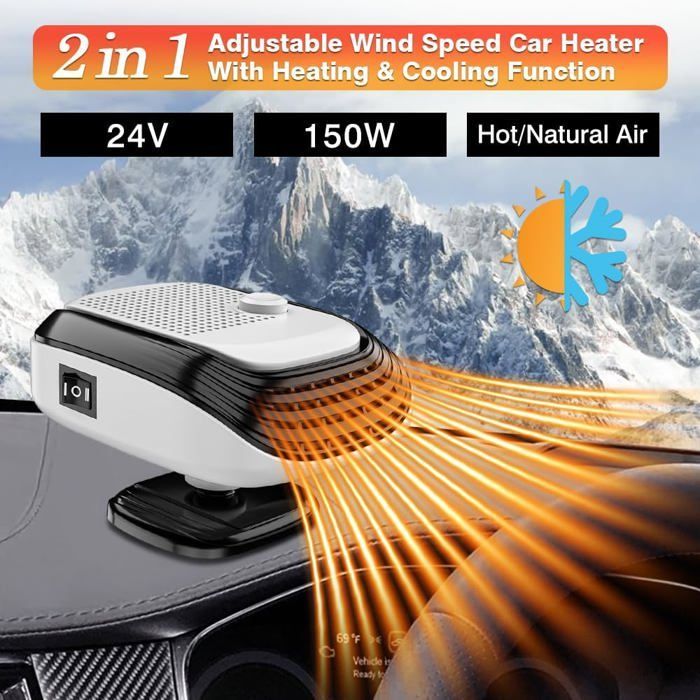 Chauffage de Voiture pour Camping-Car Camion 24 V 150 W, Portable, Refroidissement et Chauffage Rapides pour l'hiver, Prise Label