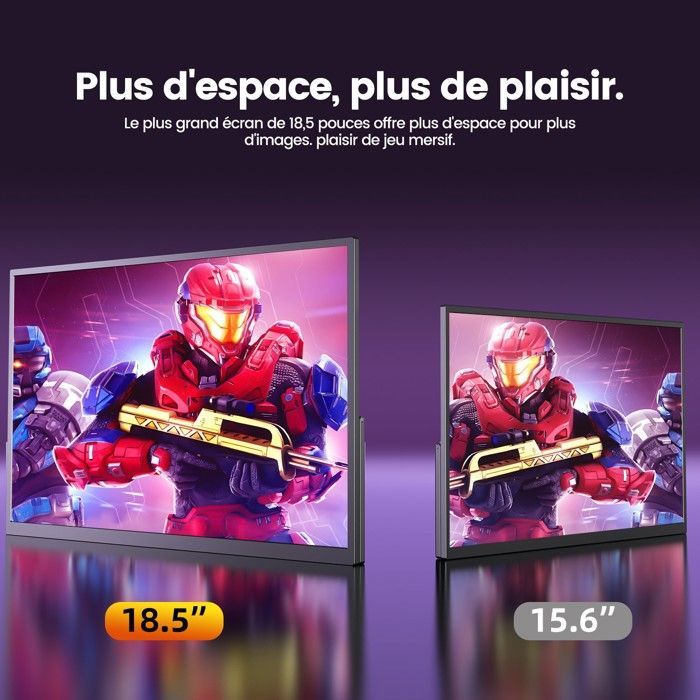 UPERFECT Moniteur portable 18,5 pouces 1080P Full HD 120HZ, 100% sRGB, vitesse de réponse de 14 ms, compatible VESA