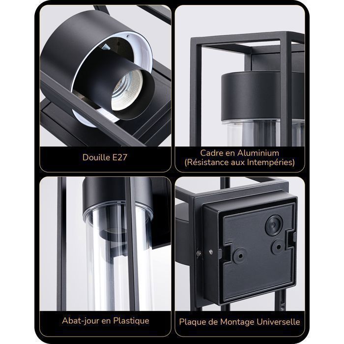 Aplique de pared EDISHINE para interior/exterior, negro, resistente al agua IP44, casquillo E27, bombilla no incluida, iluminación de pared para exteriores.