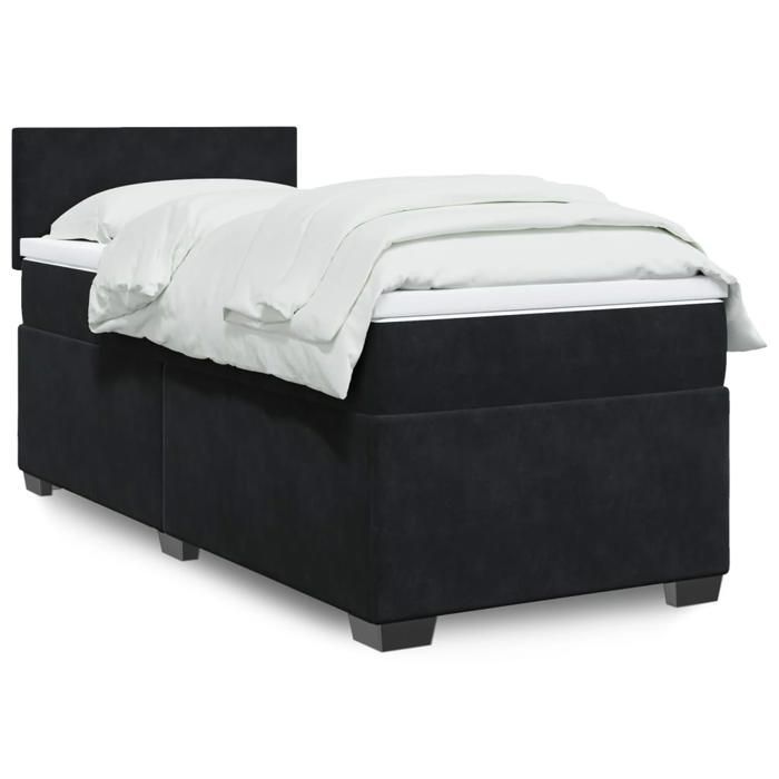 Struttura letto con materasso - Maison Exclusive - Nero - 80x200 cm - Velluto - Massimo relax