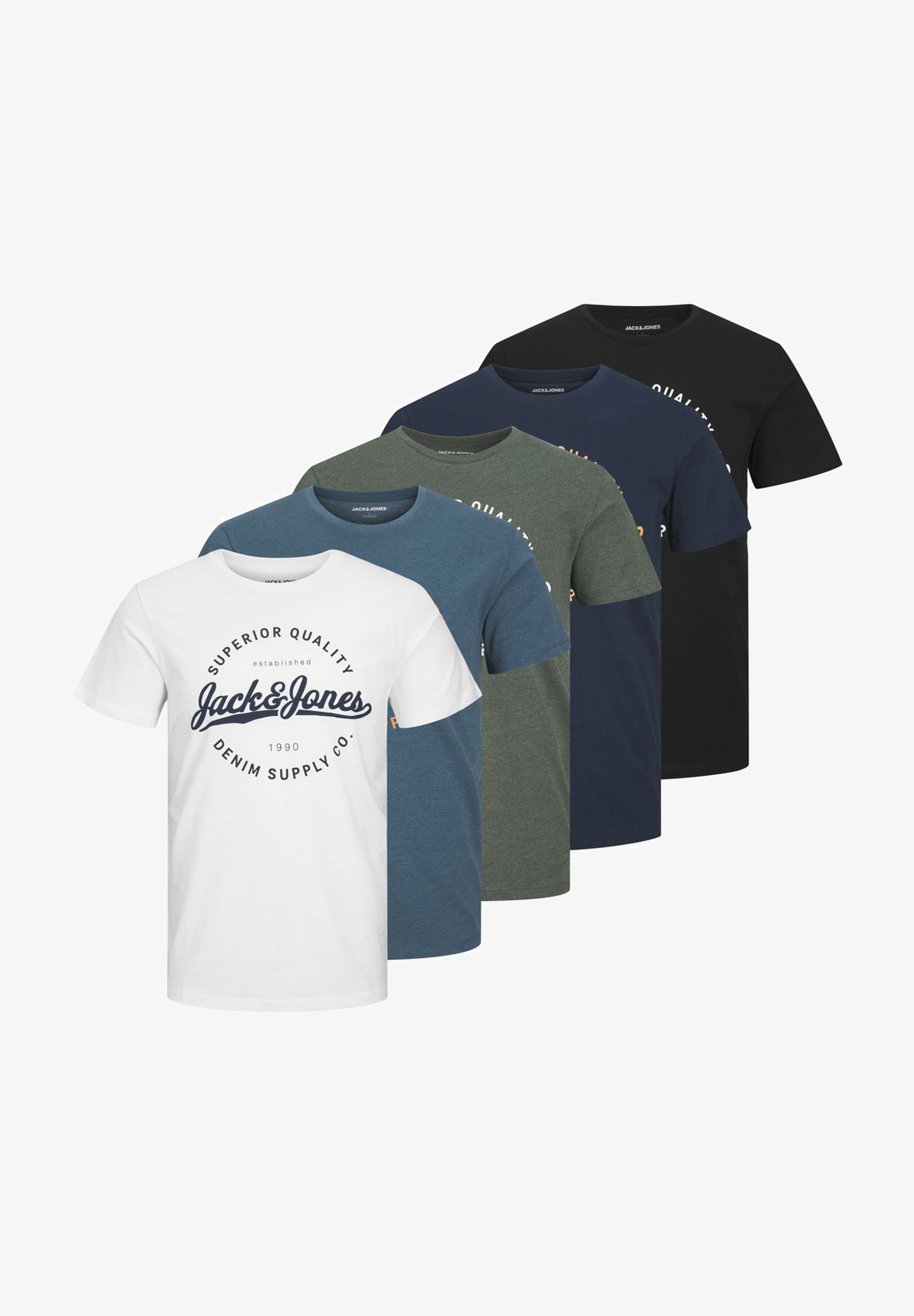 Jack & Jones 5 PACK - Tricou cu imprimeu - black white navy mv sb