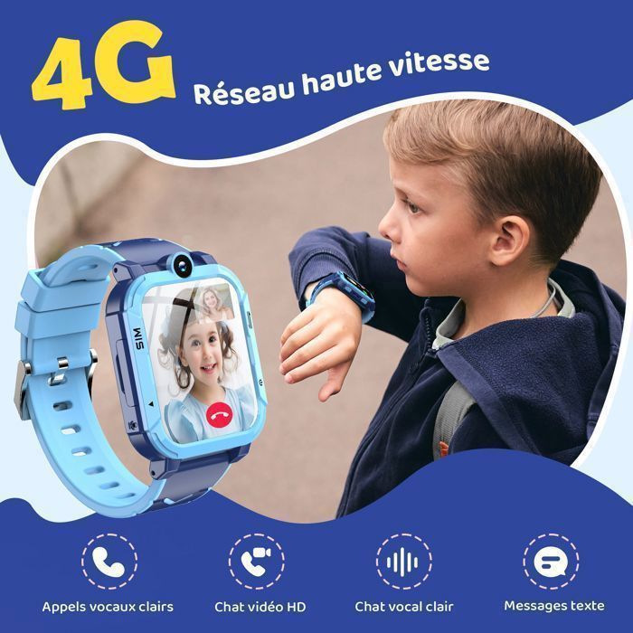 4G-smartwatch voor kinderen, met videobellen, GPS, SOS, chat, wekker, spelletjes, camera en stijlvolle modus. Een ideaal cadeau voor jongens en meisjes.