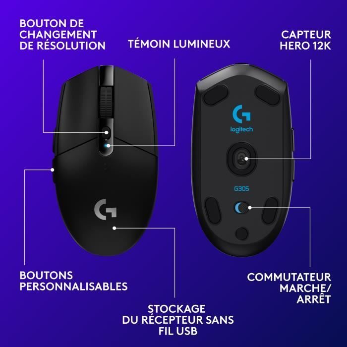 Gaming Mouse - Wireless - Logitech G - G305 Lightspeed - Black