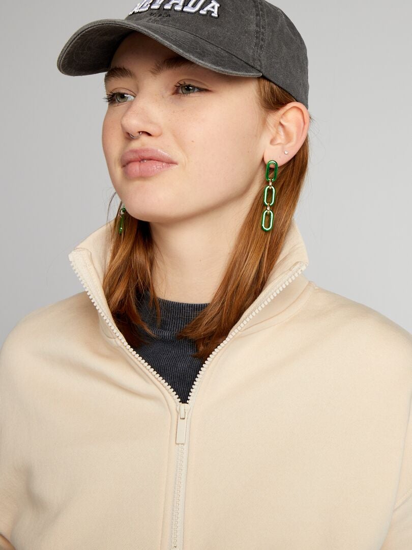 Trucker-sweatshirt van fleecestof - BEIGE