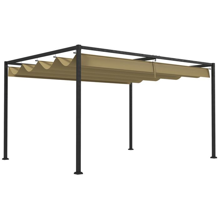 Sliding pergola - Outsunny - 3 x 2 m - anti-corrosion epoxy-coated metal frame - high-density 180 g/m² polyester fabric - khaki