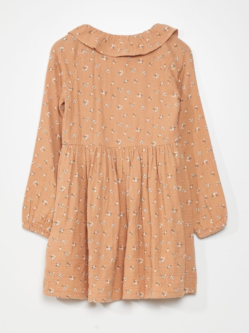 Jurk met Claudine-kraag en bloemenprint - ROZE