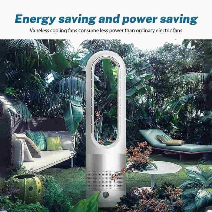 Ventilatore a piantana silenzioso con telecomando - Ventilatore senza pale - 8 velocità - Oscillazione a 80° - Timer di 8 ore - Argento