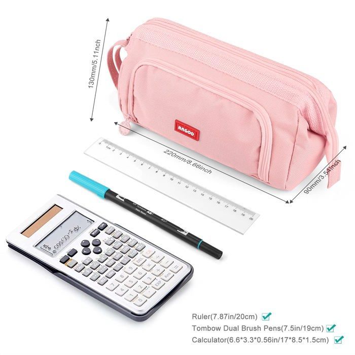 Pencil case - Pink - Large - Zipped - Canvas - Multifunctional