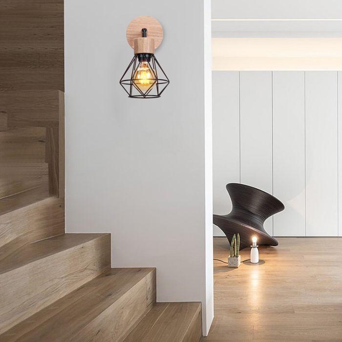 Aplique de pared interior UNI (paquete de 2), diseño de hierro, pantalla tipo jaula, bombilla E27, luz de techo ajustable, color negro.