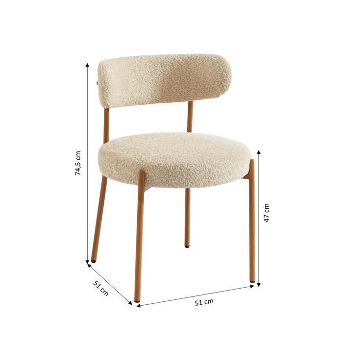 Lot de 2 chaises NOA tissu bouclette beige pieds métal finition bois