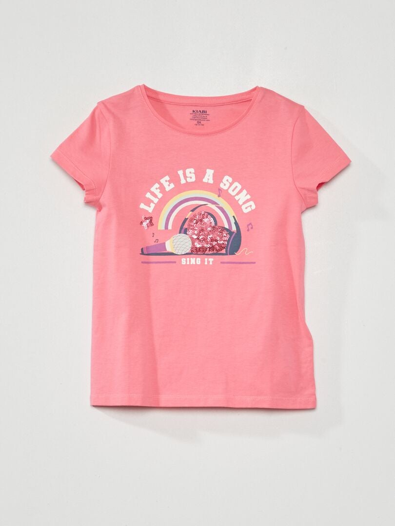 Camiseta de malha com estampa divertida - ROSA