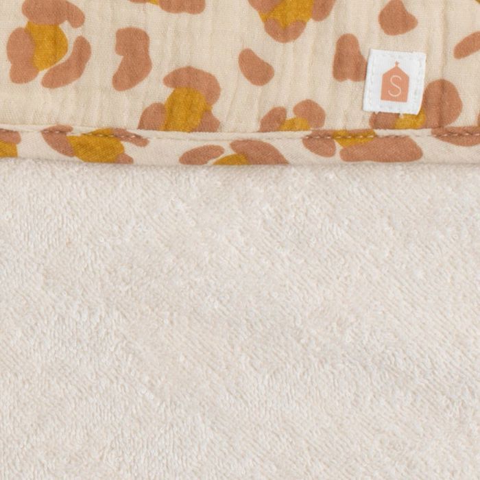 Capa de baño para bebé de gasa de algodón y manopla con estampado de leopardo - PETIT CHOU