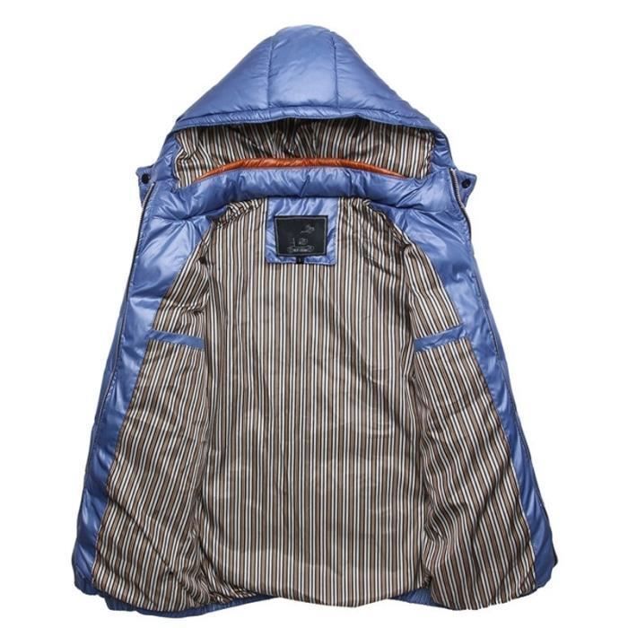 Chaqueta de plumas para hombre, chaqueta de plumas de invierno cálida con capucha desmontable - Azul