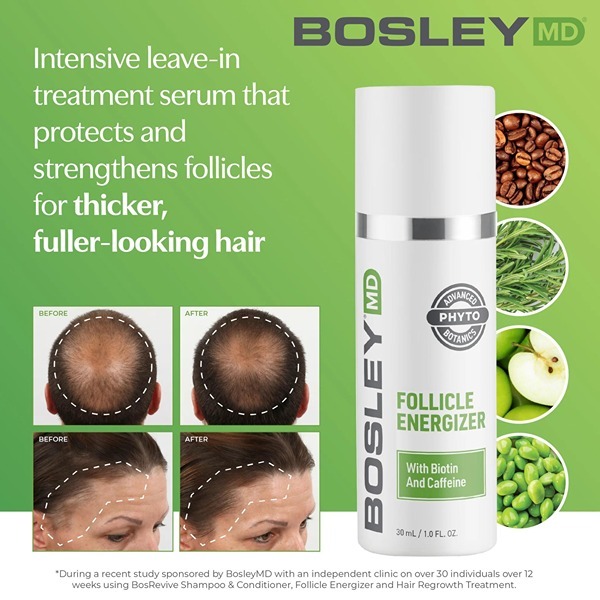 Tratamiento para la caída del cabello BosleyMD, energizante de folículos capilares, 30 ml.
