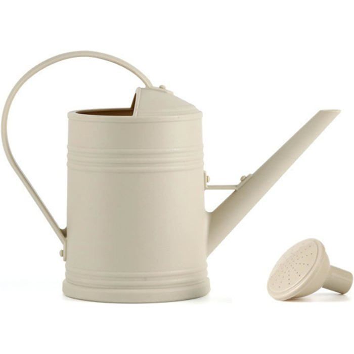 Regadera de 2 litros para plantas de interior - plástico beige con boquilla pulverizadora ergonómica y extraíble.