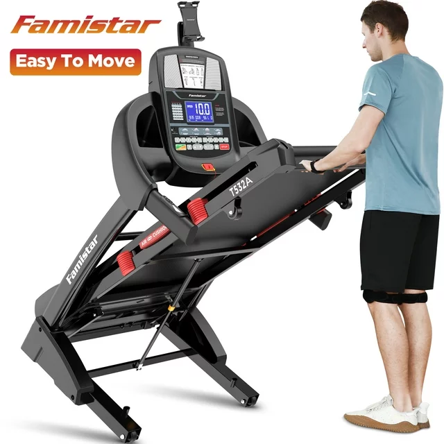 Famistar Klappbares Laufband für Zuhause mit 15 automatischen Steigungsstufen, 136 kg Belastbarkeit, 16 km/h Höchstgeschwindigkeit, tragbar, 4,5 PS, inklusive Knieschoner