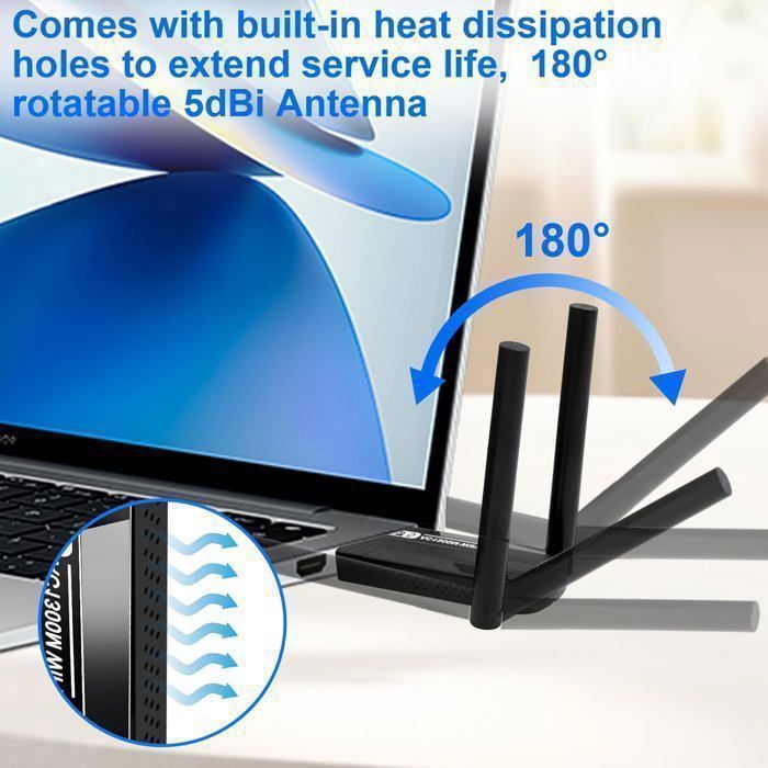 Adaptador WiFi potente, antena WiFi USB 3.0 de doble banda AC1300 Mbps, dongle WiFi 2.4G/5GHz, compatible con Windows 11/10/8/7/XP.