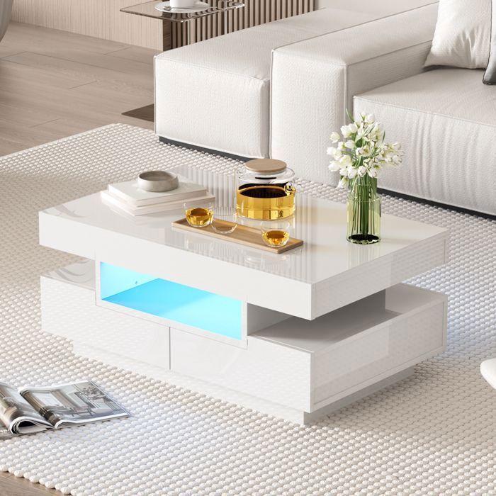 Salontafel - SOMUBI - Bijzettafel - Geïntegreerde LED-verlichting - Praktische opbergruimte - Modern design