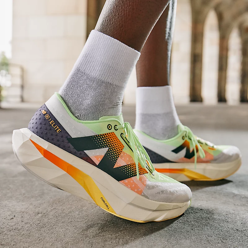Men's FuelCell SuperComp Elite v4 Shoes – White with Bleached Lime and Hot Mango